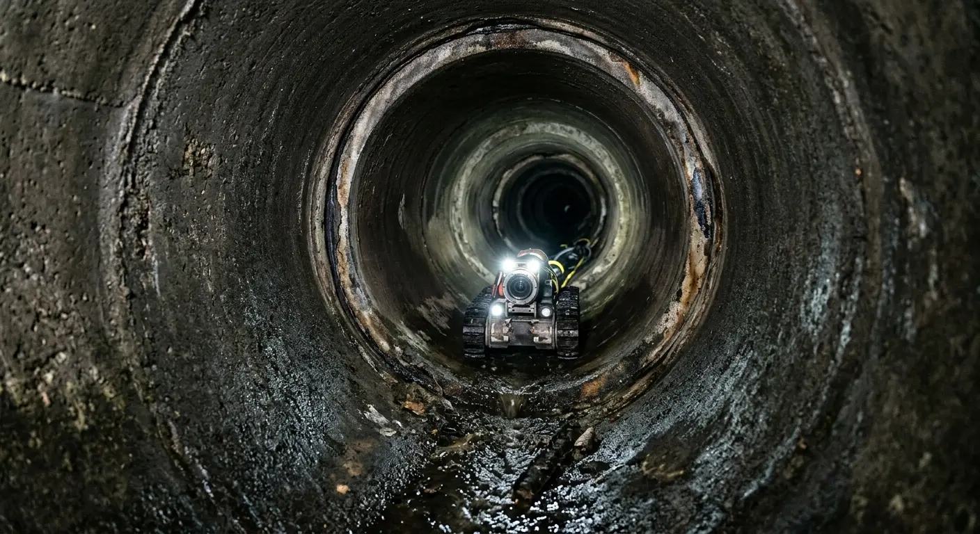 Robotic sewer camera inspecting pipe interior for Sewer Line Cleaning in Nashua